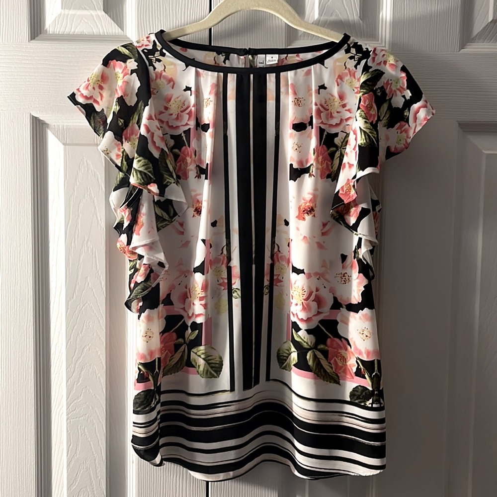 Elle black and pink floral blouse